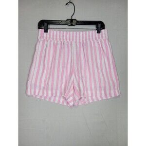 Old Navy Linen Blend Pull On Shorts Pink/White Stripe Womens Small Beachy Resort